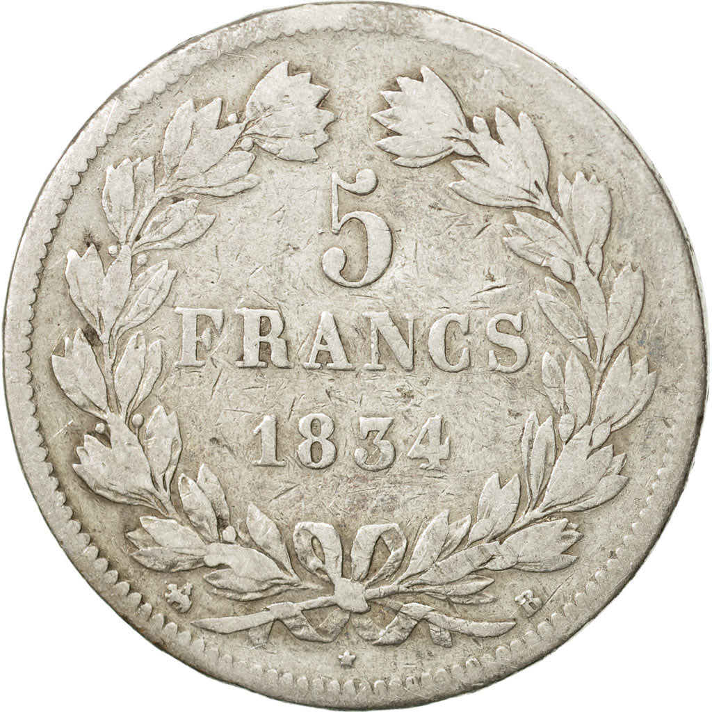 Münze, Frankreich, Louis-Philippe, 5 Francs, 1834, Rouen, S, Silber, KM:749.2