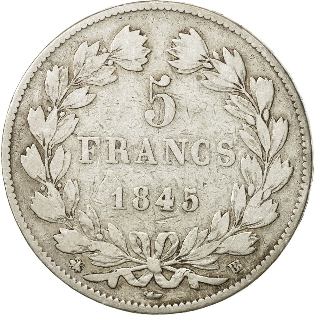 France, Louis-Philippe, 5 Francs, 1845, Strasbourg, VF(20-25), Silver, KM:749.3