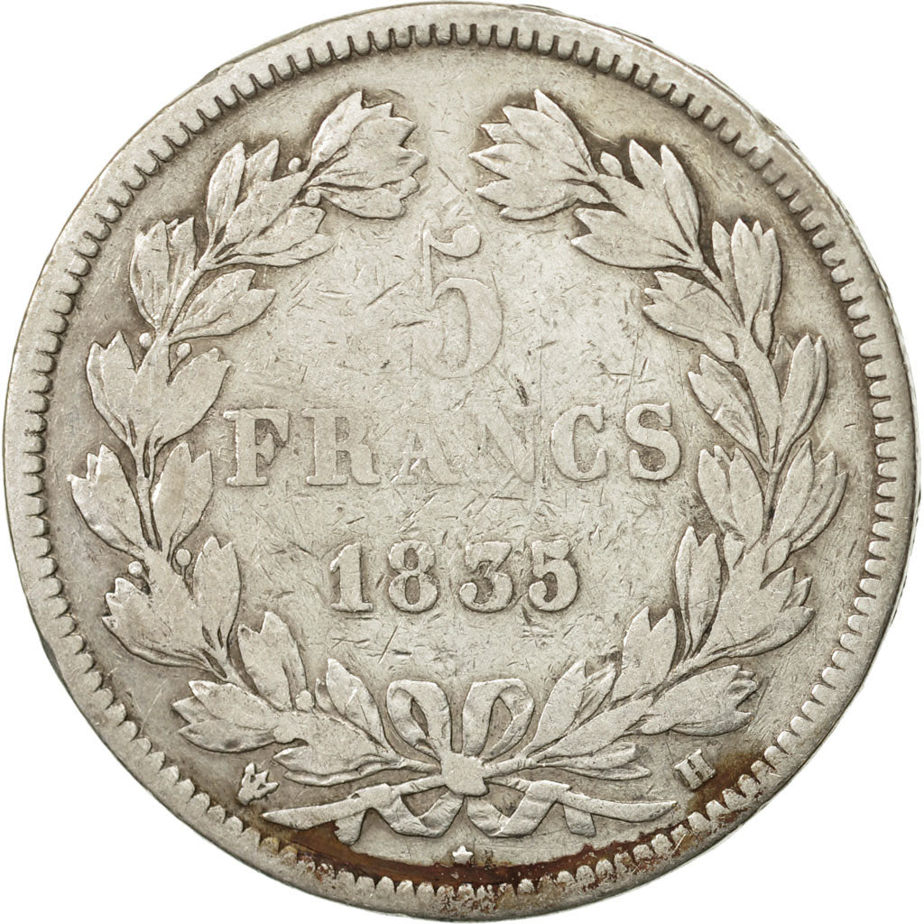 France, Louis-Philippe, 5 Francs, 1835, La Rochelle, VF(20-25), Silver, KM 749.5
