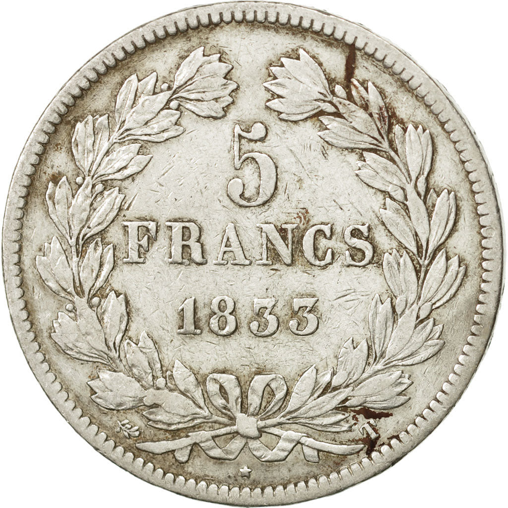 Coin, France, Louis-Philippe, 5 Francs, 1833, Nantes, VF(20-25), Silver
