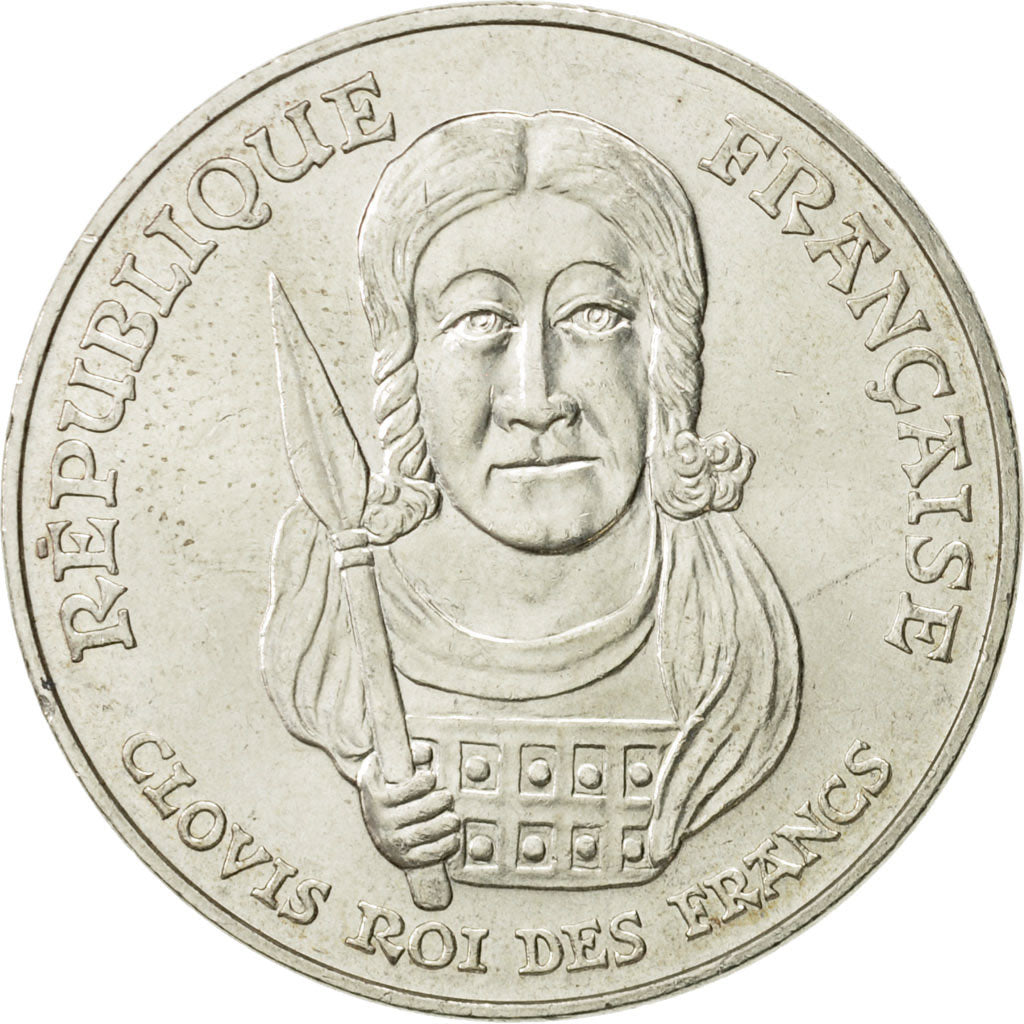 France, Clovis, 100 Francs, 1996, AU(50-53), Silver, KM:1180, Gadoury:953