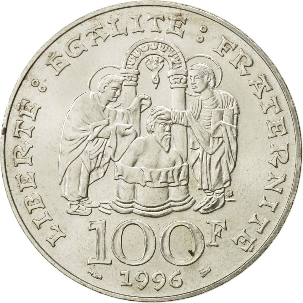 France, Clovis, 100 Francs, 1996, AU(50-53), Silver, KM:1180, Gadoury:953