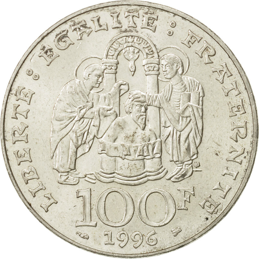 France, Clovis, 100 Francs, 1996, AU(50-53), Silver, KM:1180, Gadoury:953