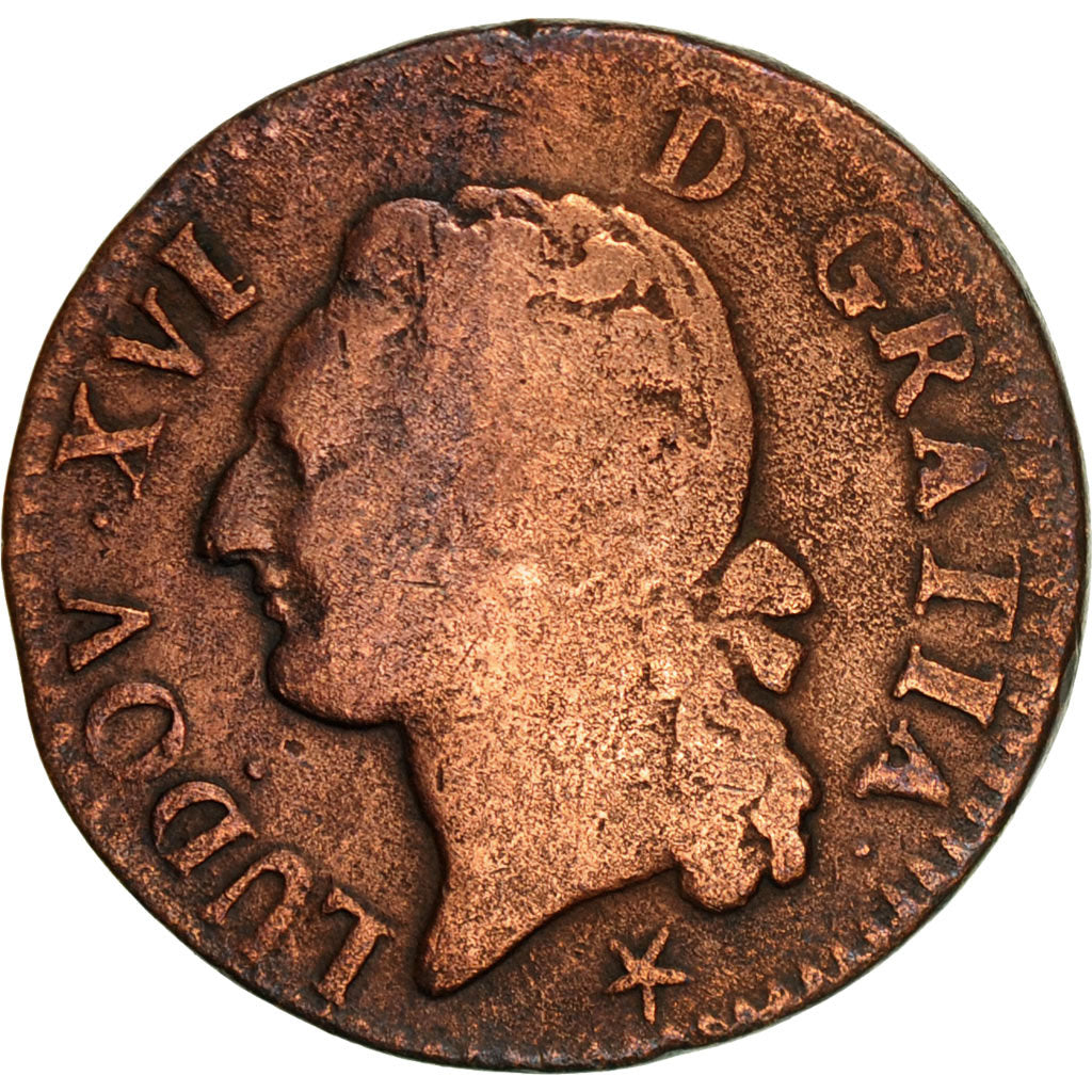 Coin, France, Louis XVI, 1/2 Sol ou 1/2 sou, 1/2 Sol, 1791, Lille, VF(20-25)