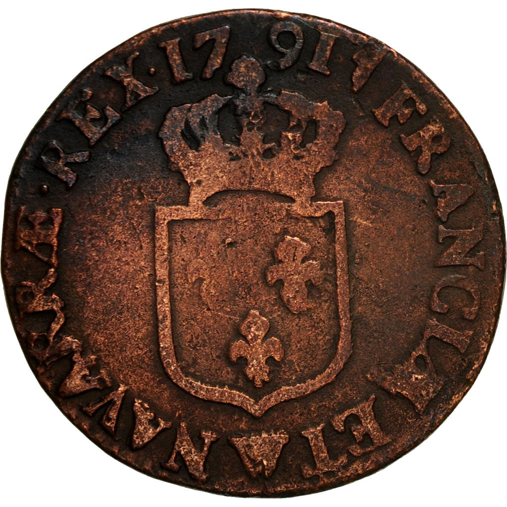 Coin, France, Louis XVI, 1/2 Sol ou 1/2 sou, 1/2 Sol, 1791, Lille, VF(20-25)