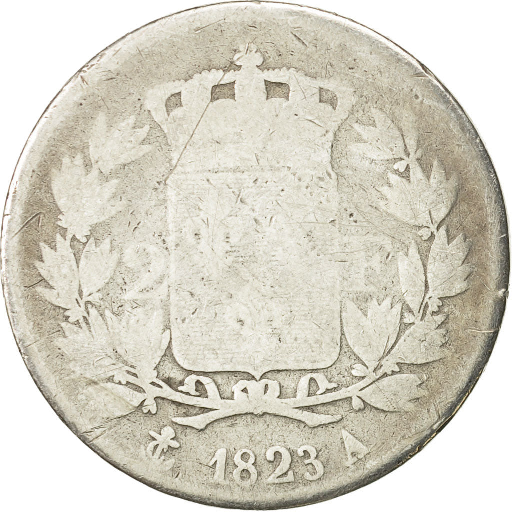 Moneda, Francia, Louis XVIII, Louis XVIII, 2 Francs, 1823, Paris, BC, Plata