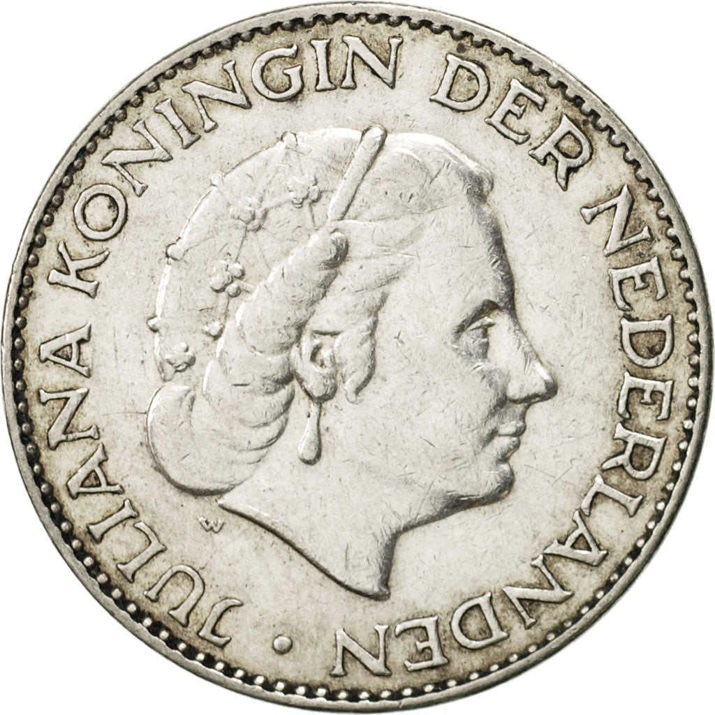 Coin, Netherlands, Juliana, Gulden, 1955, AU(50-53), Silver, KM:184