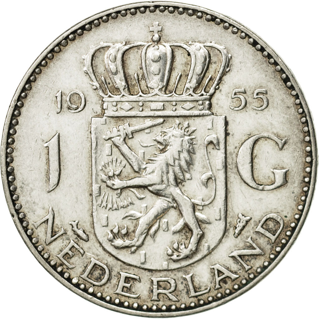 Coin, Netherlands, Juliana, Gulden, 1955, AU(50-53), Silver, KM:184