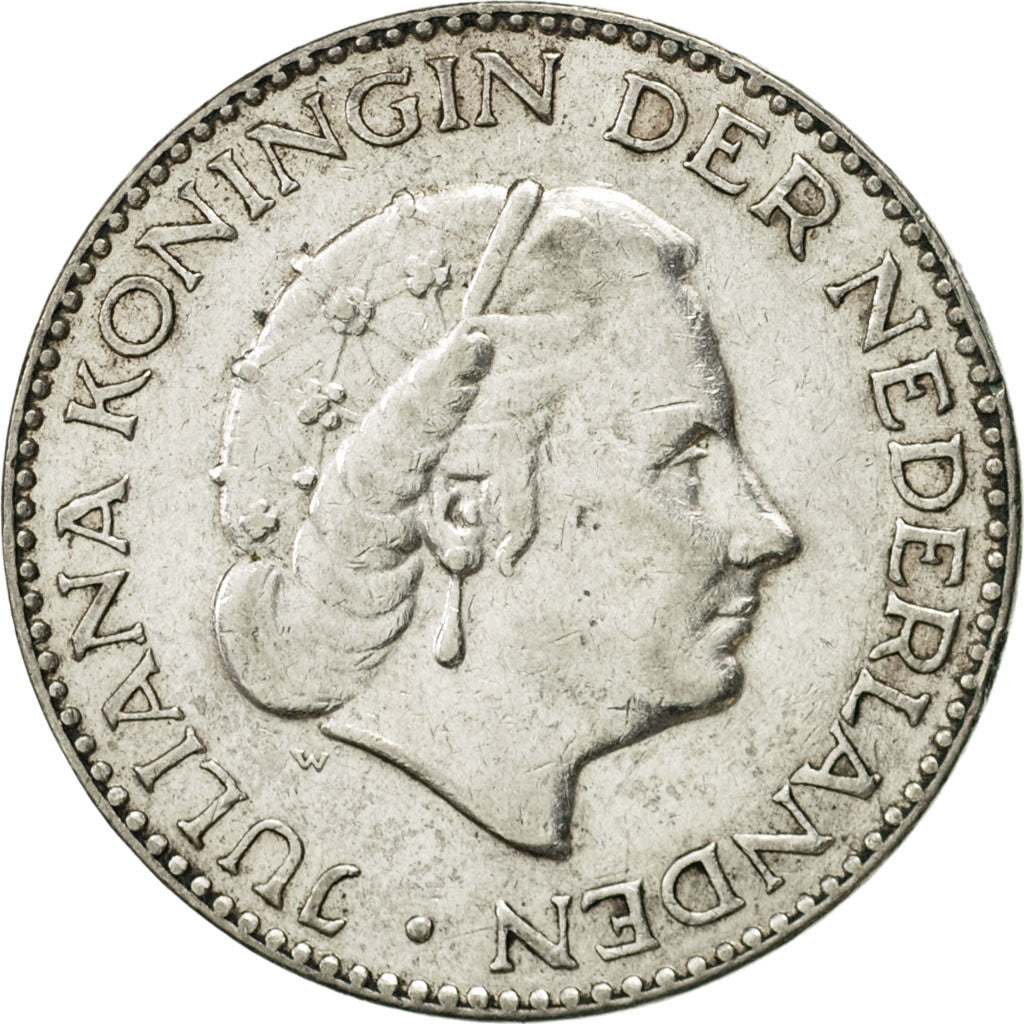 Coin, Netherlands, Juliana, Gulden, 1955, AU(50-53), Silver, KM:184