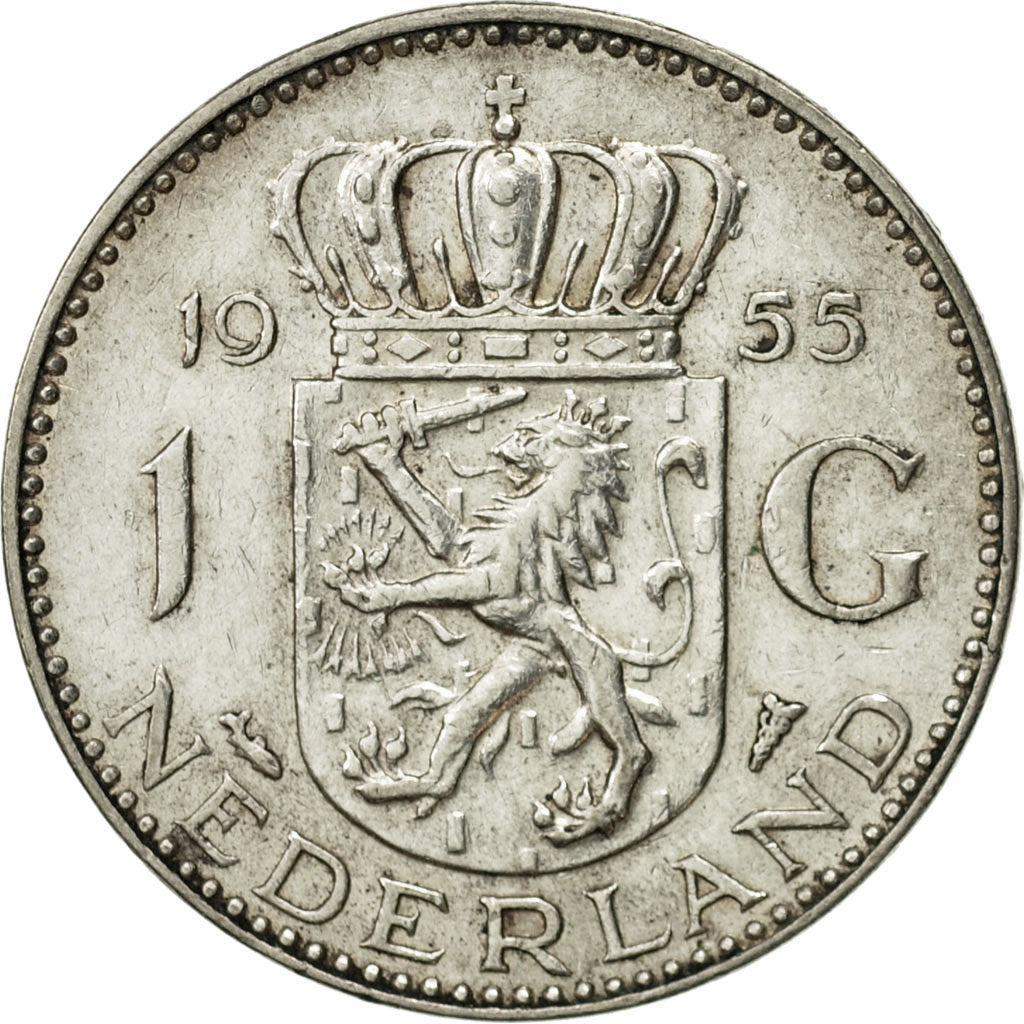 Coin, Netherlands, Juliana, Gulden, 1955, AU(50-53), Silver, KM:184