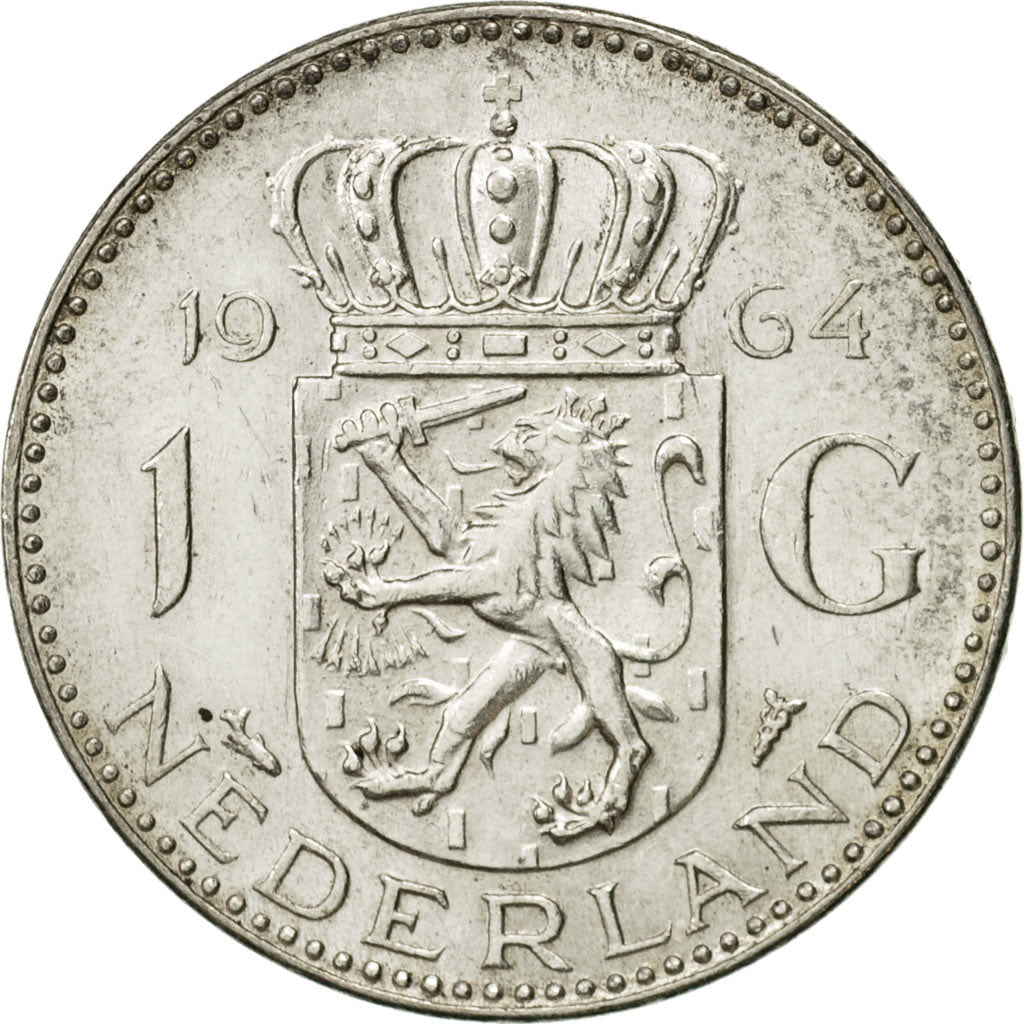 Coin, Netherlands, Juliana, Gulden, 1964, AU(50-53), Silver, KM:184