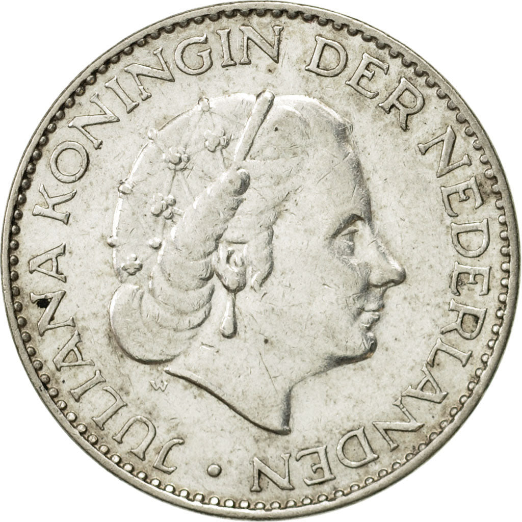 Coin, Netherlands, Juliana, Gulden, 1957, AU(50-53), Silver, KM:184