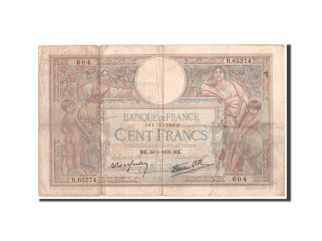 Banconote, Francia, 100 Francs, 100 F 1908-1939 ''Luc Olivier Merson'', 1939