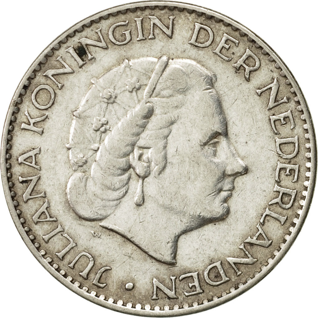 Coin, Netherlands, Juliana, Gulden, 1958, AU(50-53), Silver, KM:184