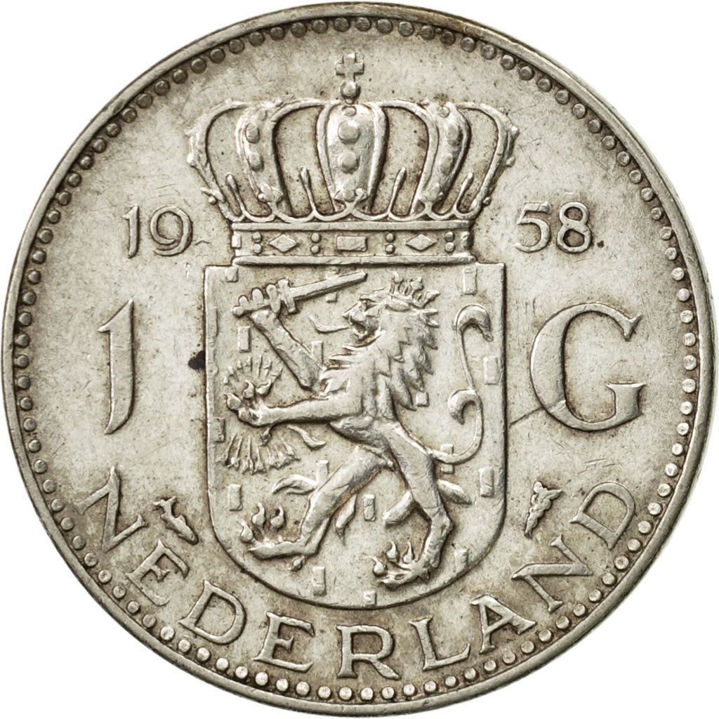 Coin, Netherlands, Juliana, Gulden, 1958, AU(50-53), Silver, KM:184