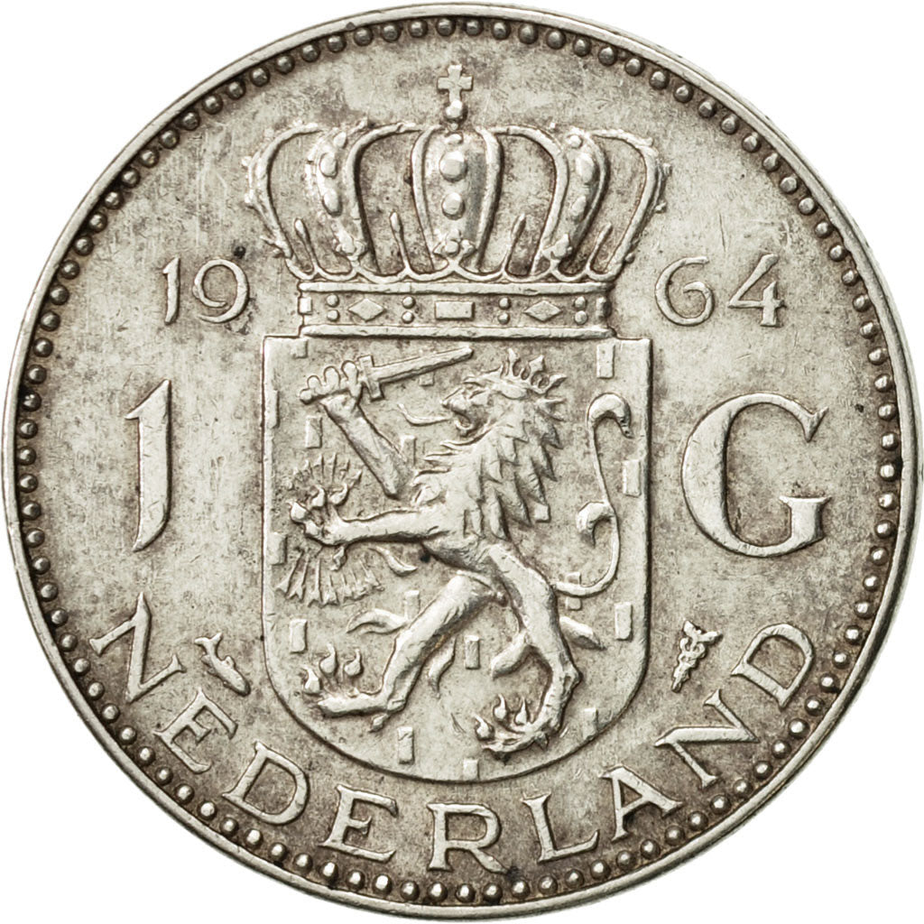 Netherlands, Juliana, Gulden, 1964, AU(50-53), Silver, KM:184