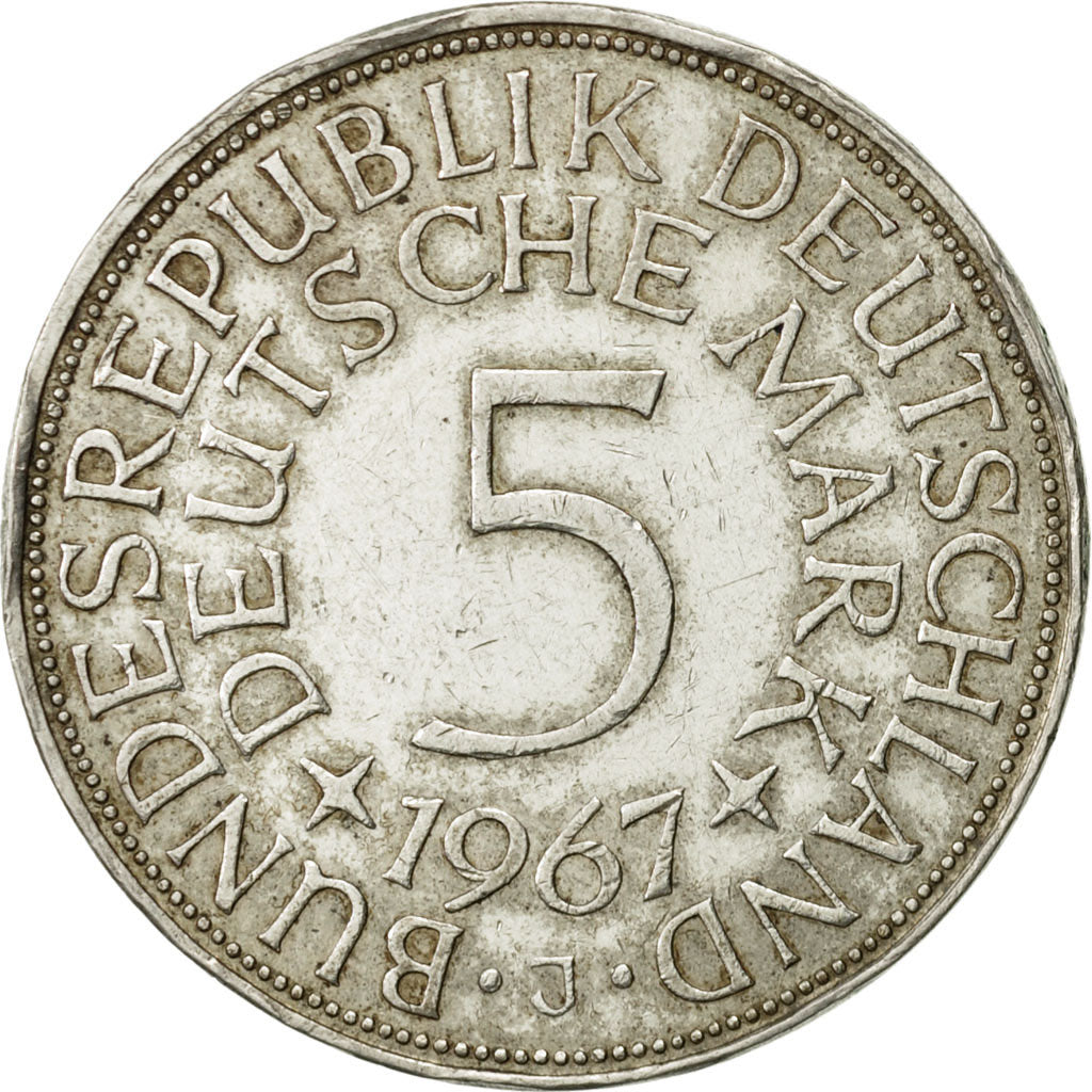 Moneta, GERMANIA - REPUBBLICA FEDERALE, 5 Mark, 1967, Hamburg, BB, Argento