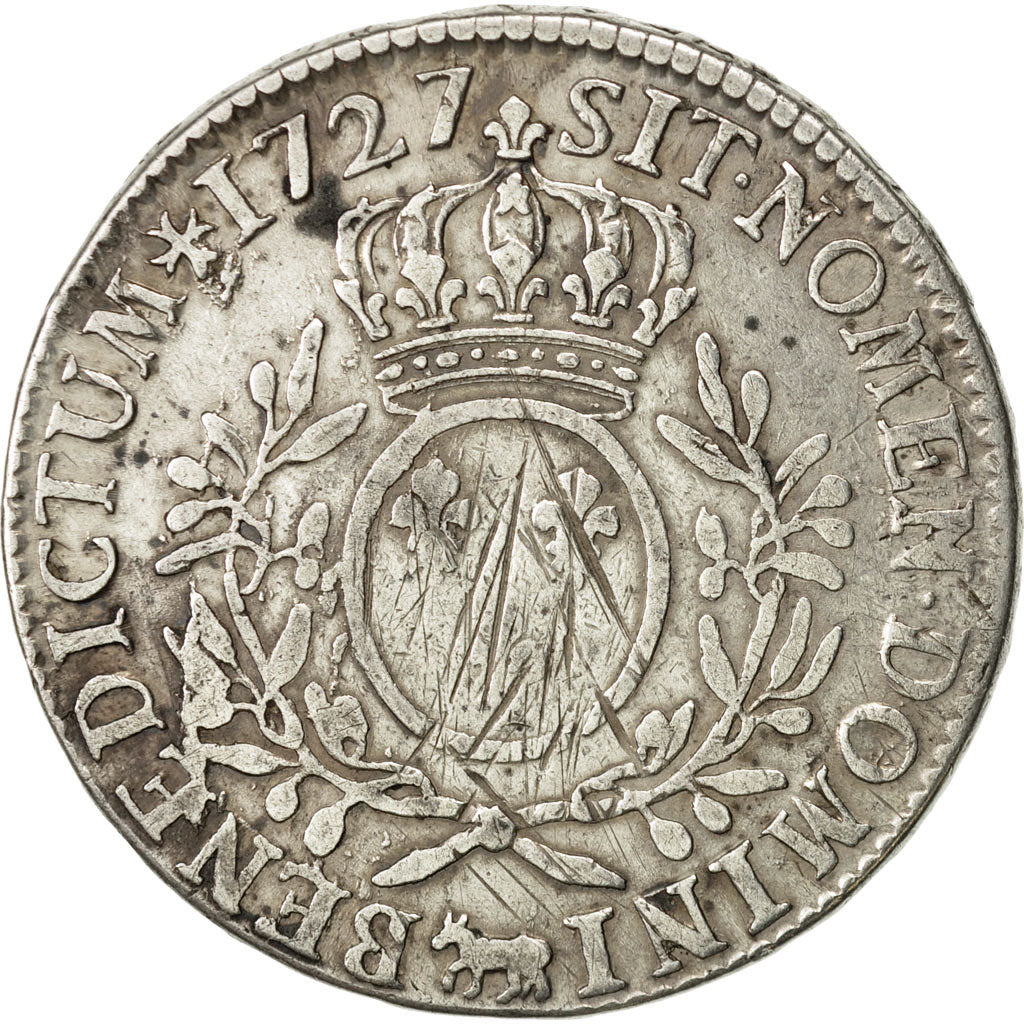 France, Louis XV, Écu de Béarn aux branches d'olivier,1727, Pau,VF(20-25),KM 487