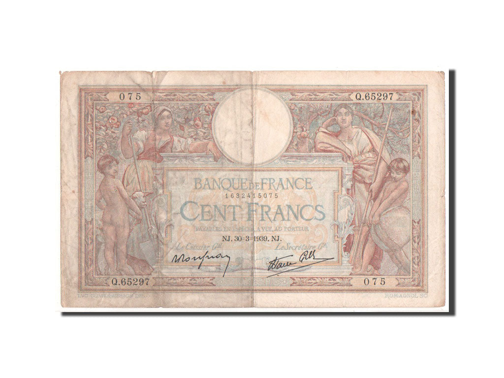 France, 100 Francs, 50 F 1927-1934 ''Luc Olivier Merson'', 1939, KM #86b,...
