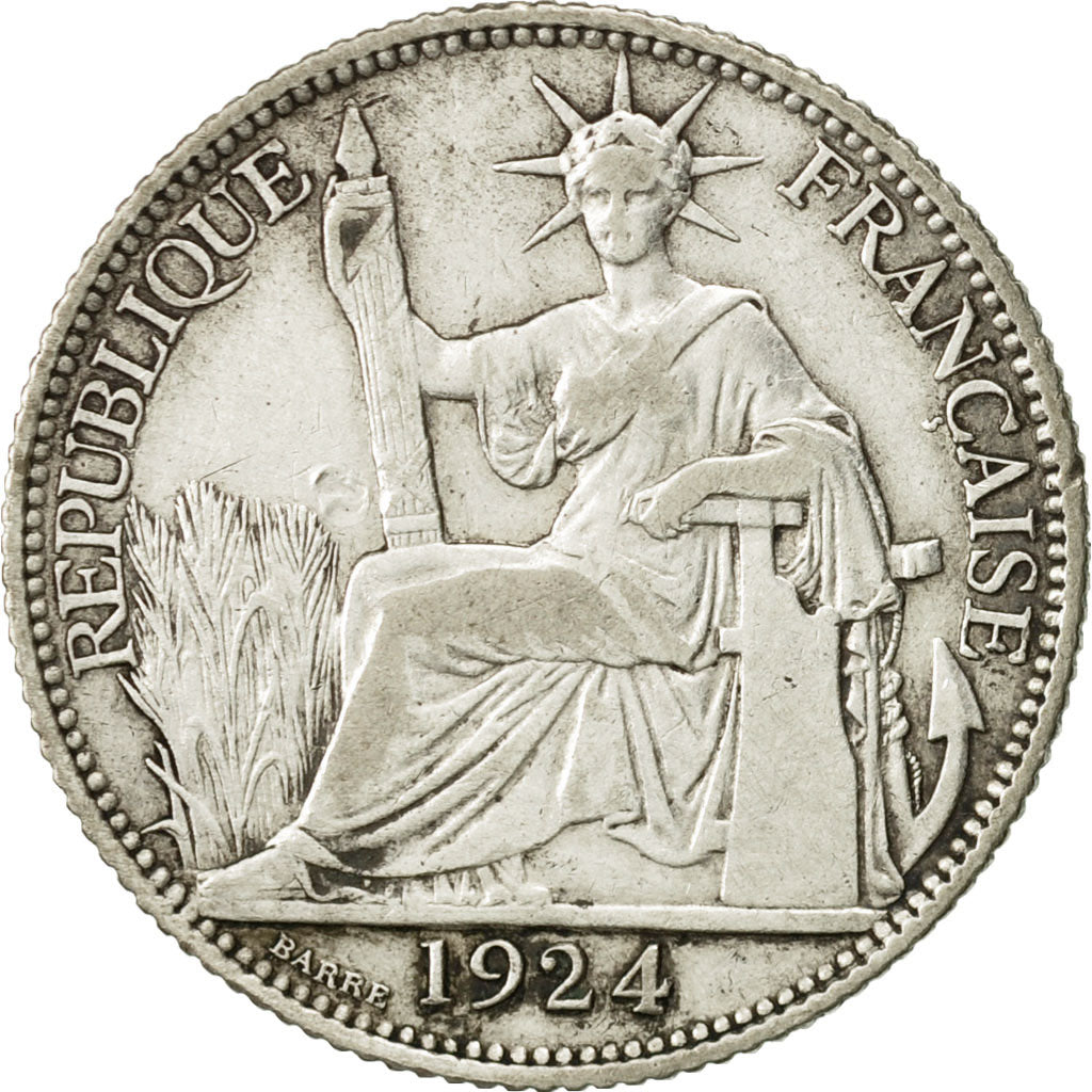 FRENCH INDO-CHINA, 20 Cents, 1924, Paris, VF(30-35), Silver, KM:17.1