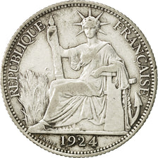 FRENCH INDO-CHINA, 20 Cents, 1924, Paris, VF(30-35), Silver, KM:17.1