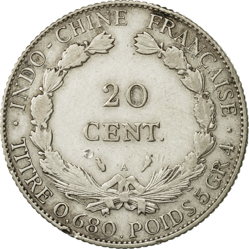 FRENCH INDO-CHINA, 20 Cents, 1924, Paris, VF(30-35), Silver, KM:17.1