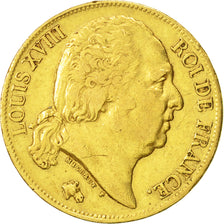 Moneda, Francia, Louis XVIII, Louis XVIII, 20 Francs, 1817, Paris, BC+, Oro