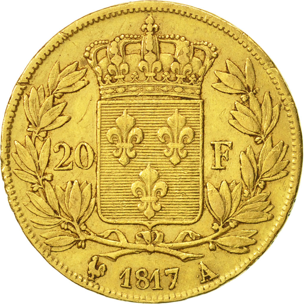Moneda, Francia, Louis XVIII, Louis XVIII, 20 Francs, 1817, Paris, BC+, Oro