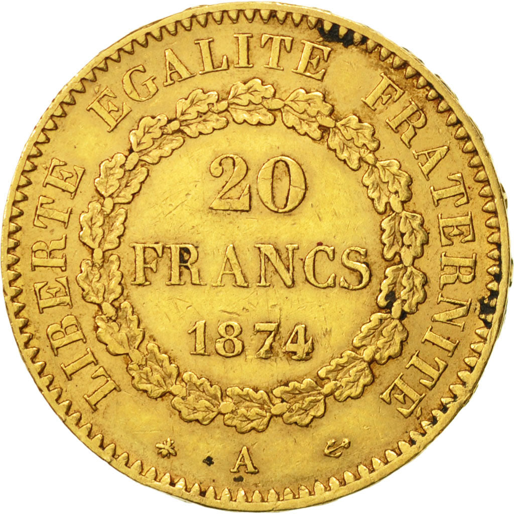 Coin, France, Génie, 20 Francs, 1874, Paris, EF(40-45), Gold, KM:825