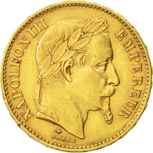 France, Napoleon III, 20 Francs, 1869, Paris, AU(50-53), Gold, KM 801.1