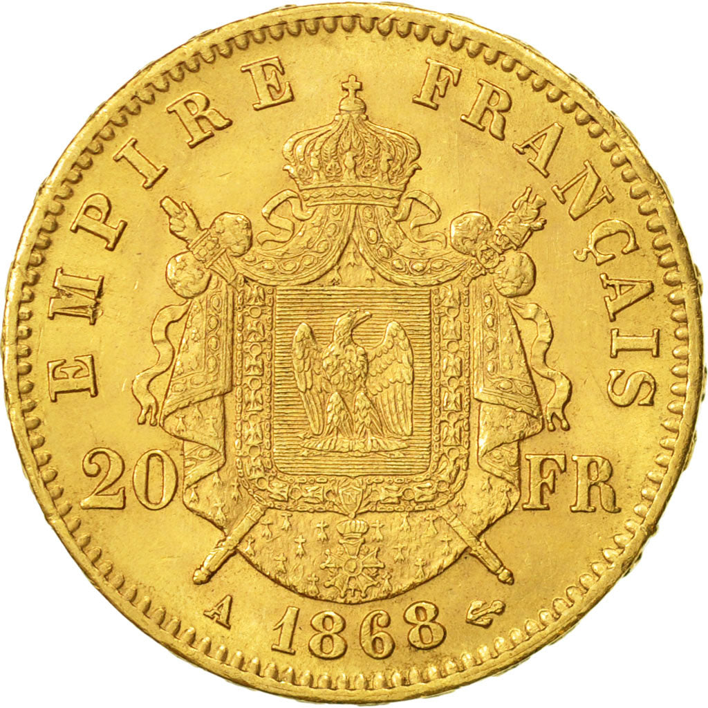 France, Napoleon III, 20 Francs, 1868,Paris, AU(50-53), Gold, KM 801.1,