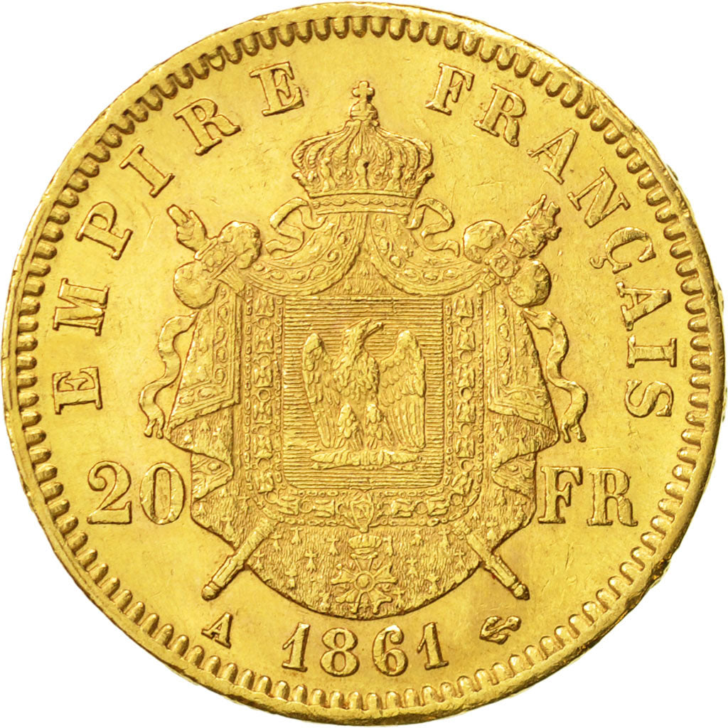 France, Napoleon III,20 Francs, 1861,Paris,TTB+,Or,KM:801.1,Gad 1062