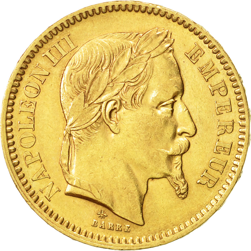 France, Napoleon III, 20 Francs, 1866, Paris, AU(50-53), Gold, KM 801.1