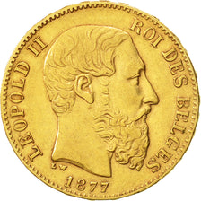 Bélgica, Leopold II, 20 Francs, 20 Frank, 1877, MBC, Oro, KM:37