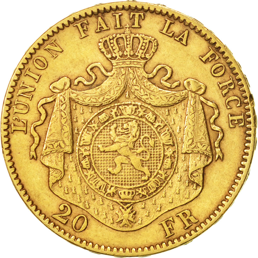 Bélgica, Leopold II, 20 Francs, 20 Frank, 1877, MBC, Oro, KM:37