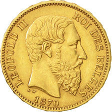 Bélgica, Leopold II, 20 Francs, 20 Frank, 1870, MBC, Oro, KM:32