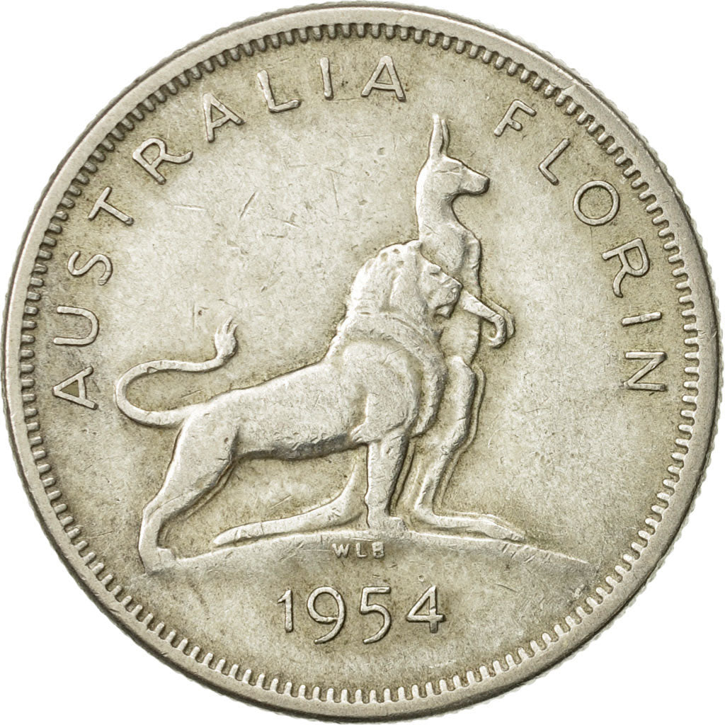 Coin, Australia, Elizabeth II, Florin, 1954, Melbourne, EF(40-45), Silver, KM:55