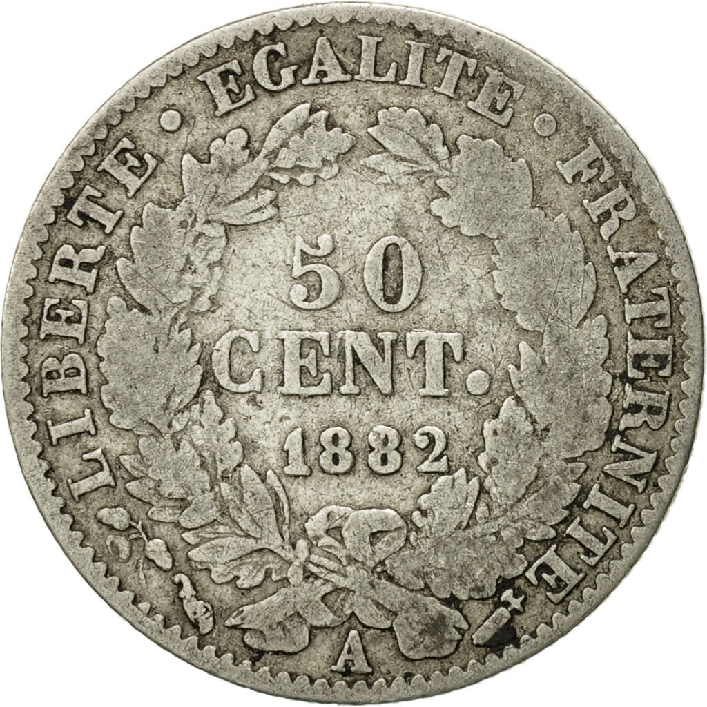 Francia, Cérès, 50 Centimes, 1882, Paris, B+, Argento, KM:834.1, Gadoury:419a