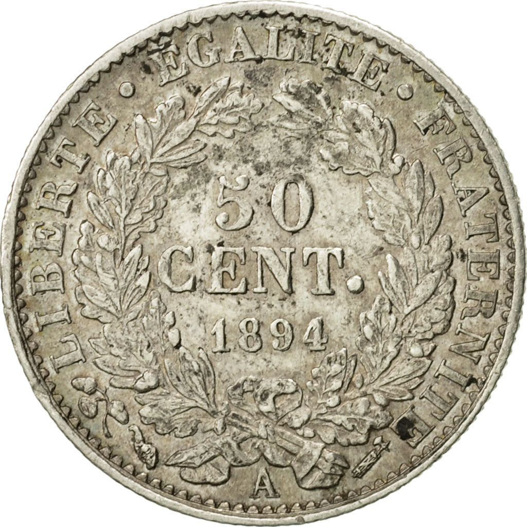 France, Cérès, 50 Centimes, 1894, Paris, EF(40-45), Silver, KM:834.1