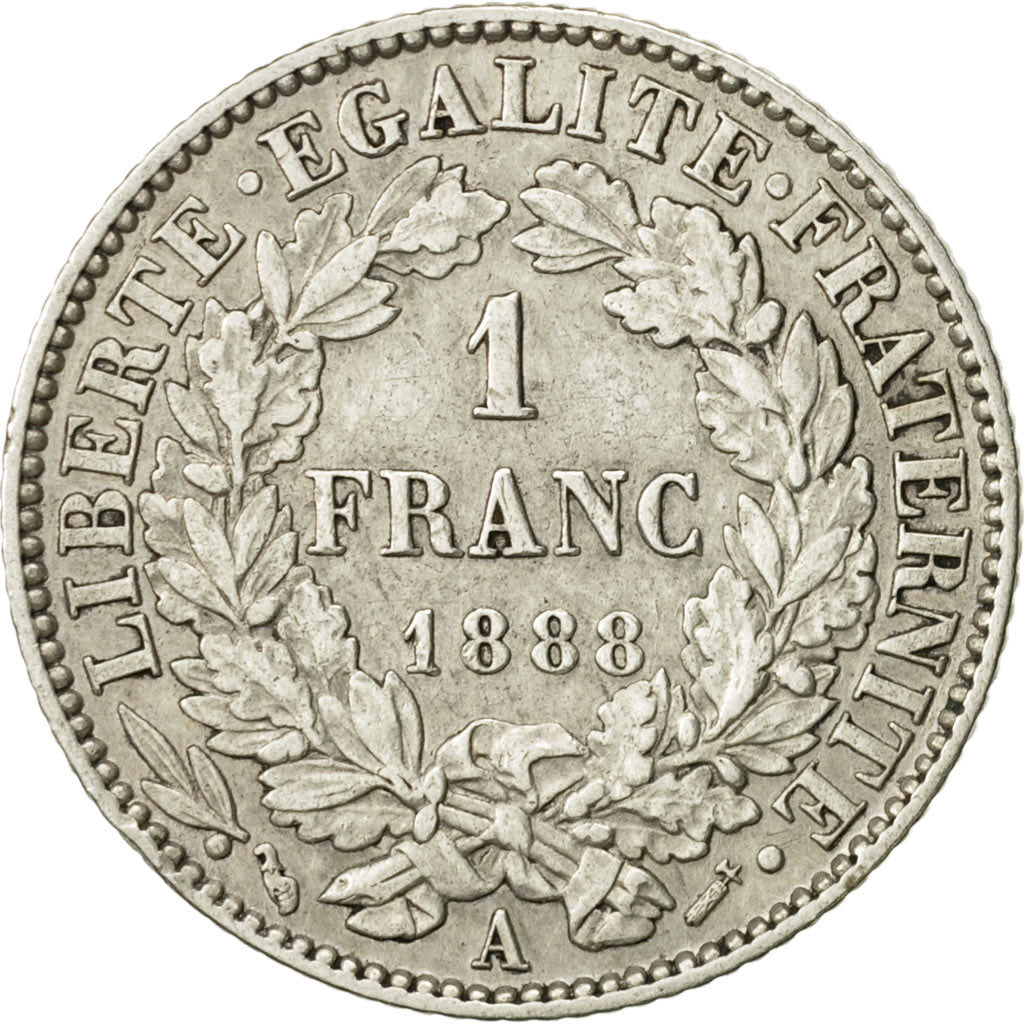 France, Cérès, Franc, 1888, Paris, EF(40-45), Silver, KM:822.1, Gadoury:465a