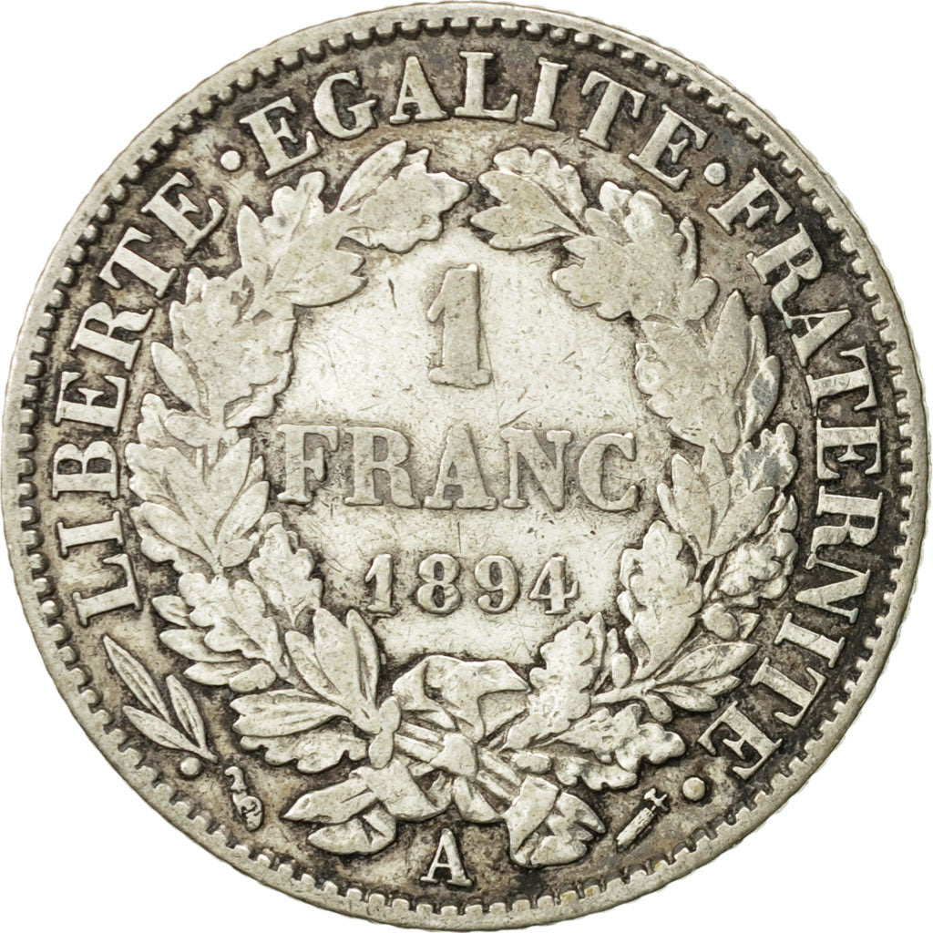 France, Cérès, Franc, 1894, Paris, EF(40-45), Silver, KM:822.1, Gadoury:465a