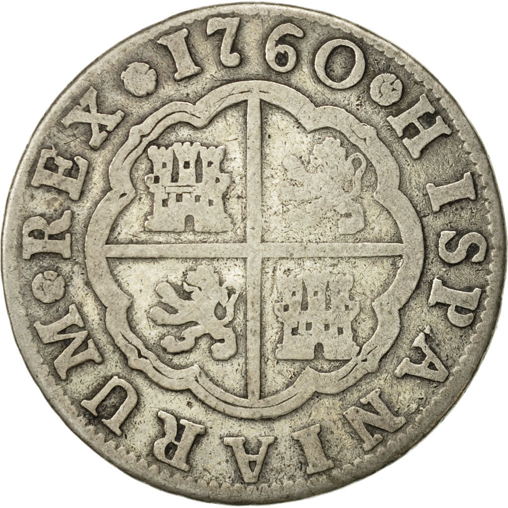 Spain, Charles III, 2 Réales, 1760, Madrid, VF(30-35), Silver, KM:388.1