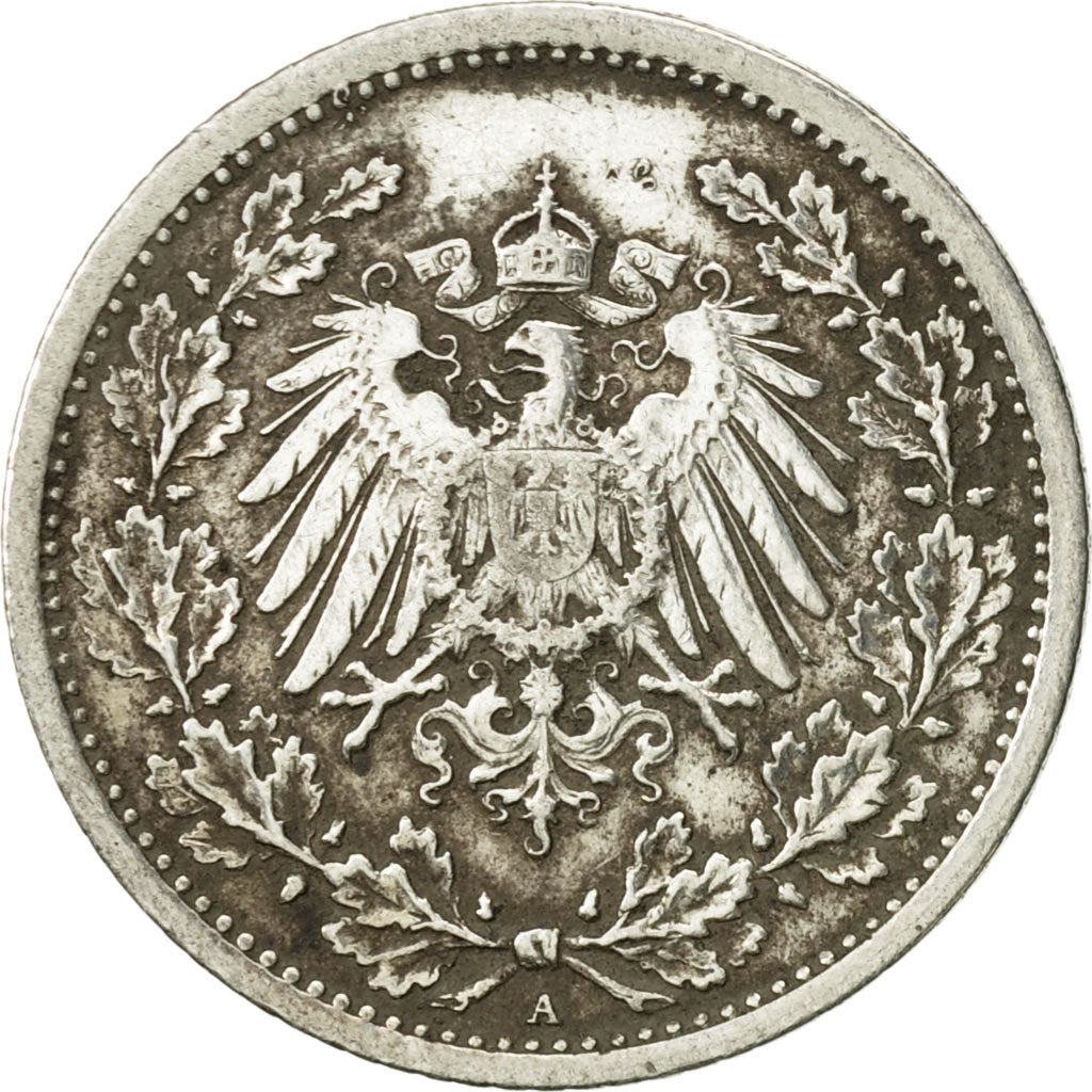 GERMANY - EMPIRE, 1/2 Mark, 1915, Berlin, VF(30-35), Silver, KM:17