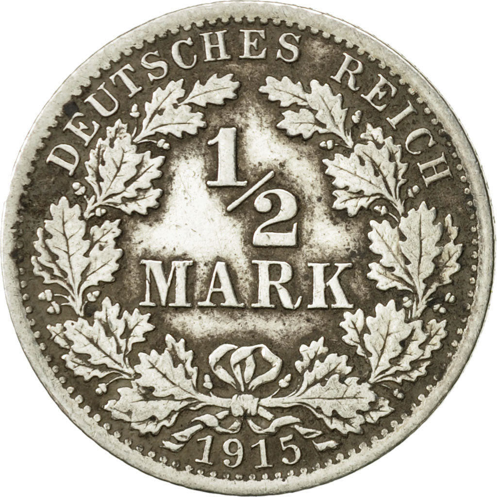 GERMANY - EMPIRE, 1/2 Mark, 1915, Berlin, VF(30-35), Silver, KM:17