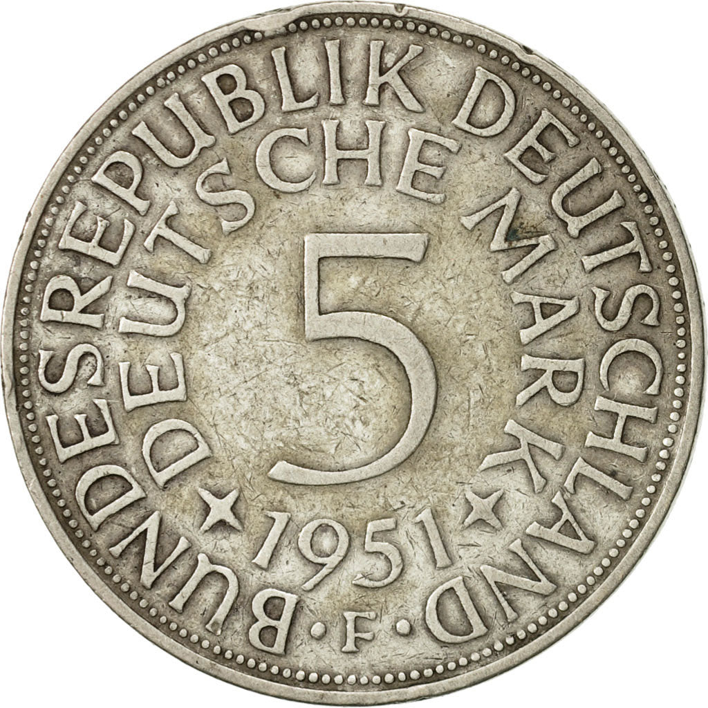 Moneta, GERMANIA - REPUBBLICA FEDERALE, 5 Mark, 1951, Stuttgart, BB, Argento