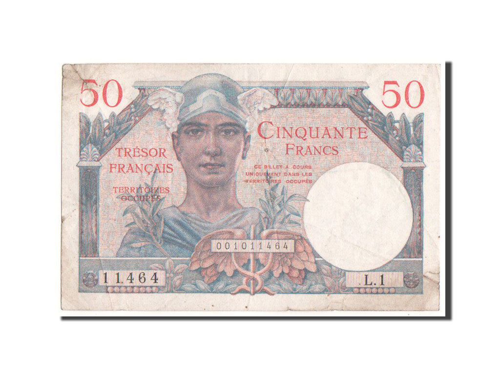 France, 50 Francs, 1947 French Treasury, 1947, KM #M8, VF(20-25), L.1, Fayette..