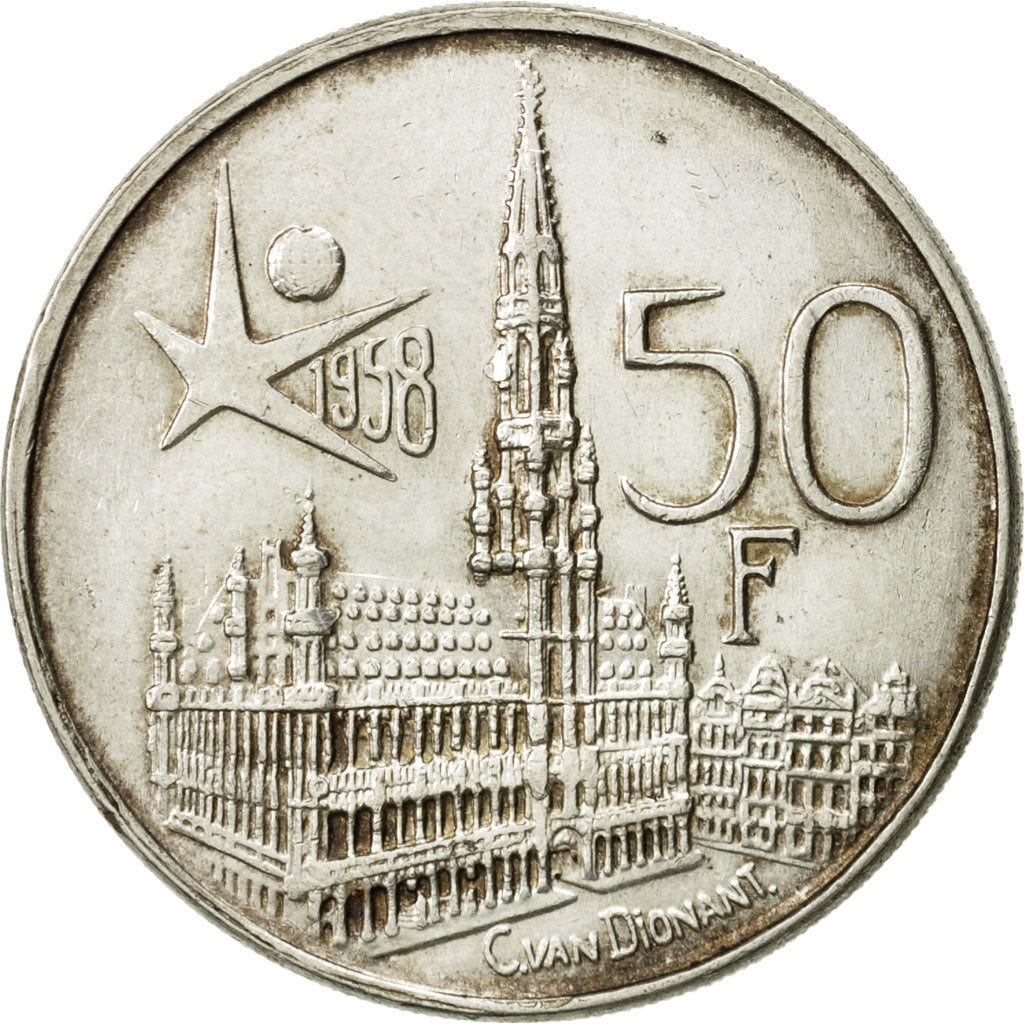 Belgium, 50 Francs, 50 Frank, 1958, EF(40-45), Silver, KM:150.1