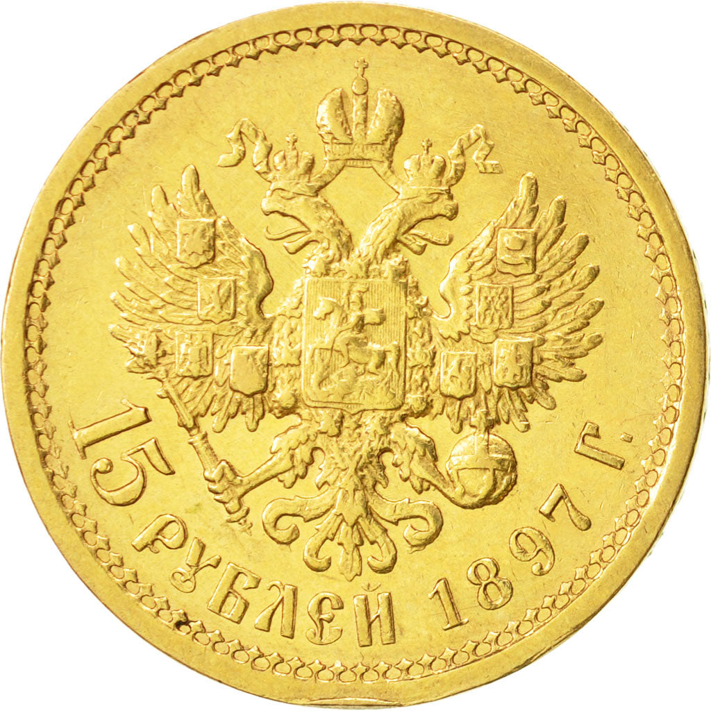 Russie, Nicholas II, 15 Roubles, 1897, St. Petersburg, TTB+, Or, KM:65.2