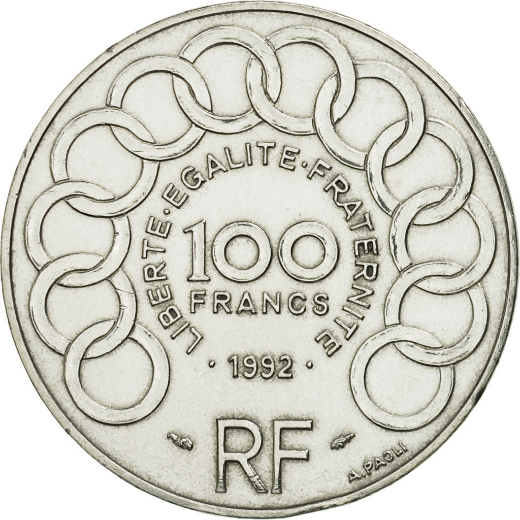 France, Jean Monnet, 100 Francs, 1992, AU(50-53), Silver, KM:1120, Gadoury:907