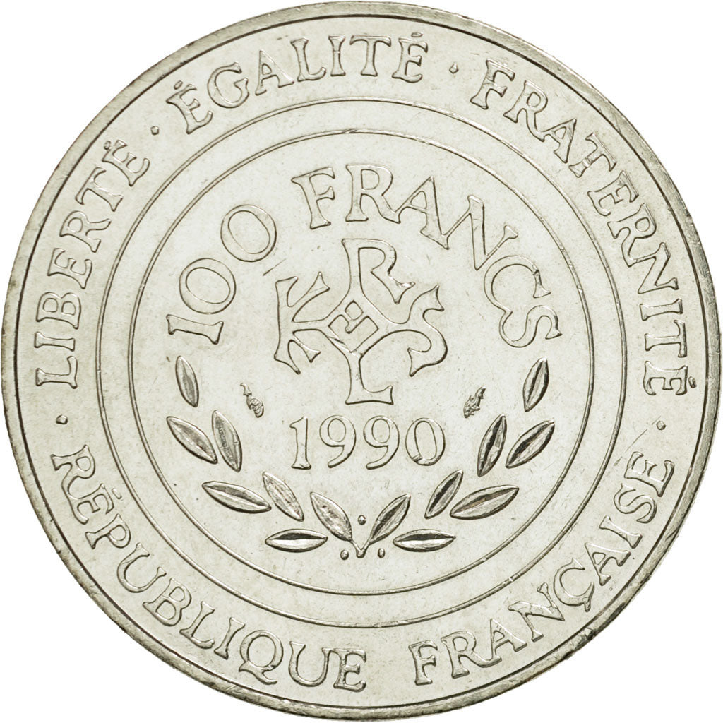 France, Charlemagne, 100 Francs, 1990, AU(50-53), Silver, KM:982, Gadoury:905